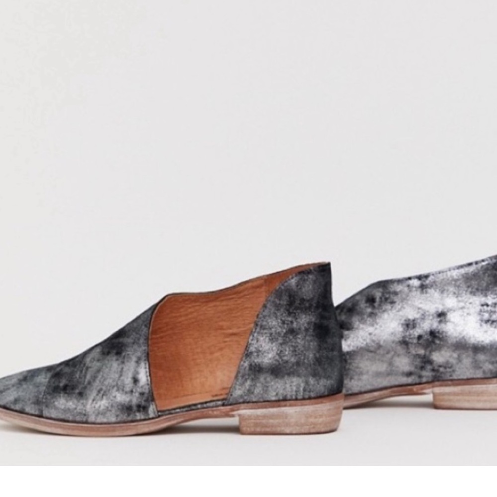 Free People Anthropologie Royale Leather Shoes In Metallic Black Onyx Size 38, 8